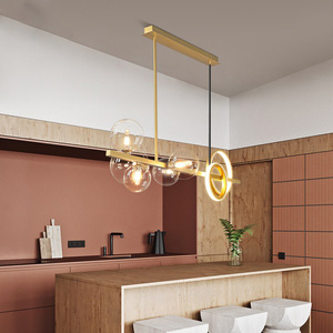 <span class=keywords><strong>Lustre</strong></span> de restaurant nordique moderne et minimaliste noir/doré 95 cm, suspension LED en verre en forme de haricot pour salons et salles à manger - Product Image 2