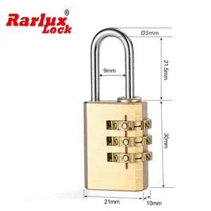 Rarlux 3 자리 암호 tsa 자물쇠 수하물 가방 구리 코드 4 번호 황동 조합 자물쇠