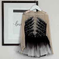 Haute élasticité noir gris dégradé robe de patinage artistique pour les femmes brillant strass danse sur glace Performance porter
