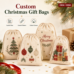 Sac en toile à cordon de serrage en <span class=keywords><strong>coton</strong></span>, motif écossais et rennes, taille personnalisée OEM/ODM, pour emballage cadeau de Noël et souvenirs de fêtes - Product Image 5