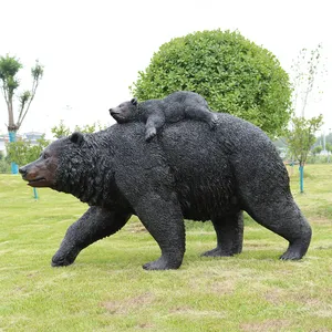 Sản phẩm tùy chỉnh mới bền gấu nâu động vật ngoài trời điêu khắc vườn bằng đồng
