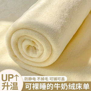 Life Home Milk Fleece Bed <b>Sheet</b> Single Winter Thickened Skin Friendly Solid Color Adult <b>Fitted</b> <b>Flat</b> <b>Sheets</b> - Product Image 3