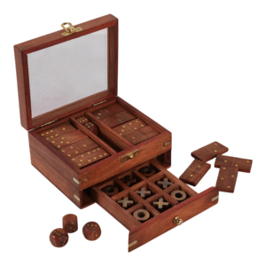 Set Classico di Domino in Legno con Coperchio in Vetro e Cassetto per Decorazione da Tavolo e Riunioni Familiari - Product Image 2