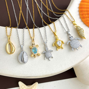 Ocean Turtle Conch Pendant Necklaces Gold Silver Plated Cubic Zirconia Animal Shape Fashionable <b>Chain</b> Jewelry Unisex - Product Image 1