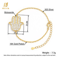 Bracelet de luxe NUOYA personnalisé en argent sterling 925 avec moissanite, motif main de Fatma, chaîne câble