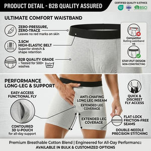 Hygieia - Calzoncillos Largos para Hombre, Elásticos en 4 Direcciones, Transpirables, de Algodón, con Abertura Lateral - Product Image 2