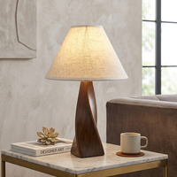 Lampe de chevet moderne en bois massif avec base en spirale en noyer, style mid-century, abat-jour en tissu, pour la décoration de bureau