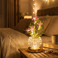 Lampe de nuit en verre LED à fleur artificielle, à luminosité réglable par contact, lumière blanche chaude, idéale pour la décoration ou comme cadeau