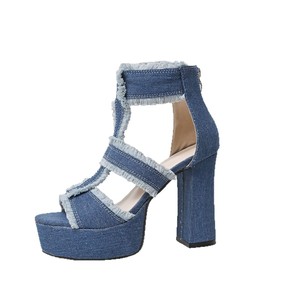 New Jeans Plus Size Women's Summer Heeled <b>Sandals</b> With Chain Back Zipper - Product Image 5