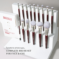 Ensemble de pinceaux de maquillage pour cheveux végétaliens de luxe 15 pièces Bourgogne Rouge Manche en bois Personnalisation Fond de teint Poudre Blush Kit de pinceaux