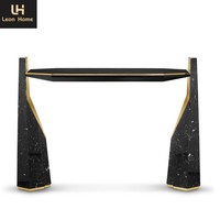 Mobilier de salon de table console de salon design de luxe durable en acier inoxydable à structure métallique noire et dorée