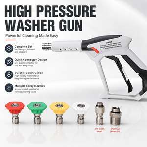 Ensemble de pistolet de lavage haute pression avec 4 buses, connecteur rapide 1/4'', filetage 3/8'', pistolet à gâchette pour le nettoyage de voitures - Product Image 5