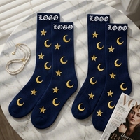 Chaussettes en coton blanches et noires à motif étoile et lune gothique, personnalisables avec logo, style streetwear, vente en gros