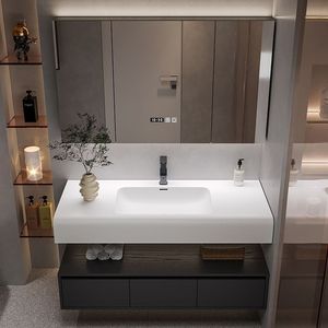 High Quality Acrylic Solid Surface Bathroom Vanity with Smart LED Mirror, Wall Mounted Cabinet for Hotel & Home - Product Image 3