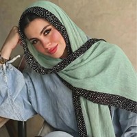 Selendang Wanita Motif Titik-titik Hitam Berlipit, Warna Polos, Lembut, Bernapas, dan Bertekstur Kusut