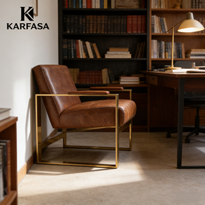 <span class=keywords><strong>Fauteuil</strong></span> de salon en cuir véritable brun vintage fait à la main avec accoudoirs en acier inoxydable doré pour salon chambre <span class=keywords><strong>club</strong></span> hôtel maison OEM - Product Image 3