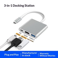 Konverter Multifungsi Pencerminan Layar Ponsel Tablet Komputer Desktop Stasiun Docking 3-in-1 Tipe C Ke/USB 3.0