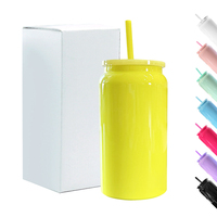Gobelet Isotherme Sous Vide à Double Paroi en Acier Inoxydable Brillant SS304 de 16 oz, Tasse à Sublimation Couleur, Bocal Mason avec Couvercle et Paille en Plastique Couleur