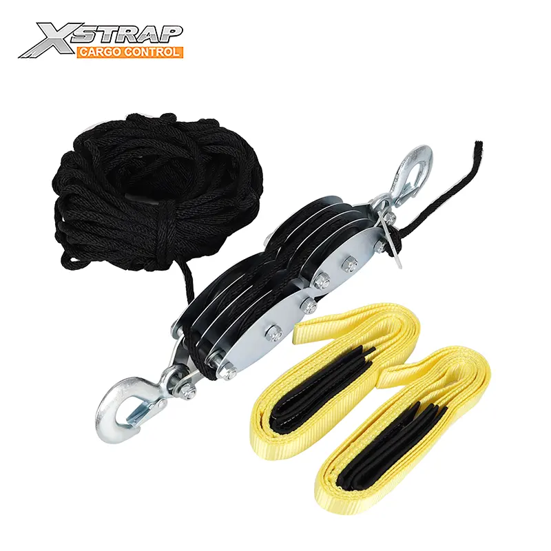 XSTRAP Standard Heavy Duty 2000LB 50 pies Manual Cuerda Polea Polipasto Bloque de rueda y sistema de aparejos con 2pk Lift Sling