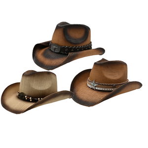 Sombrero de Paja Rígido Estilo Retro, Sombrero de <span class=keywords><strong>Vaquero</strong></span> Occidental de Papel, Sombrero de Jazz, para Viajes, Cuatro Estaciones, Unisex, Estampado, para Fiestas, Aire Libre. - Product Image 1