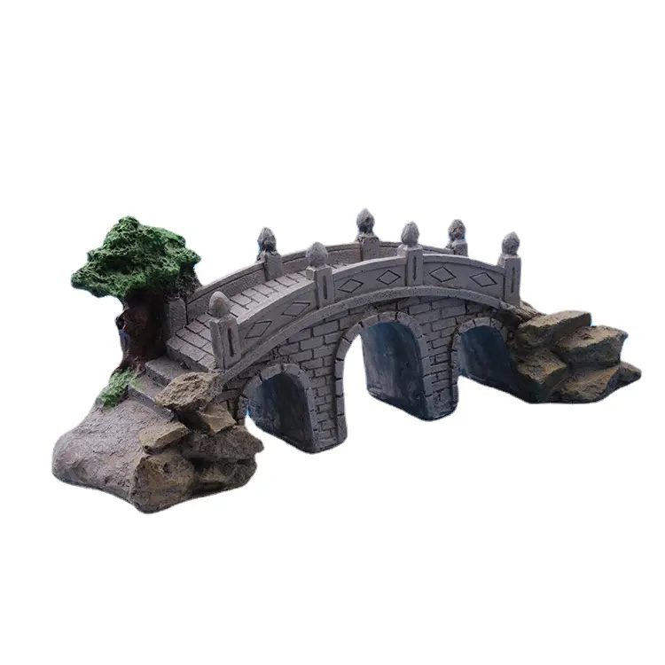 quyingqiu with tree big arch bridge three aquarium fish tank accessories Marine resin landscaping