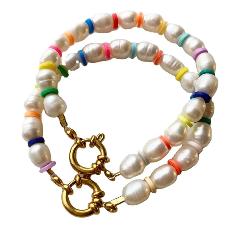 Hand-made Natural Freshwater Pearl Bracelet Ladies Fashion Exquisite All-match Bangle Colored Silicone Pieces Embellished