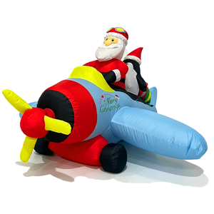 Décoration gonflable de Noël extérieure de 2,4 m : Père Noël en <span class=keywords><strong>avion</strong></span> avec pingouin et cadeau, éclairage LED, pour fêtes de fin d'année - Product Image 5