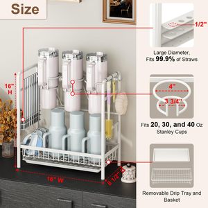 Égouttoir à bouteilles avec support pour pailles pour gobelets Stanley, organisateur de bouteilles d'eau pour porte-gobelets Stanley - Product Image 2