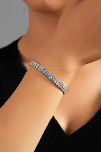 Bracelets hip-hop 2 rangées 5A zircon cubique pavé glacé Tennis Bling zircon pierres Bracelet pour cadeau femmes