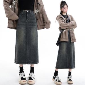 กระโปรงยีนส์ผู้หญิงทรงเอวสูงผ่าข้าง รุ่นใหม่สำหรับฤดูใบไม้ผลิ ช่วยพรางหุ่นให้ดูเพรียวบาง กระโปรงยาวทรงเอ - Product Image 6