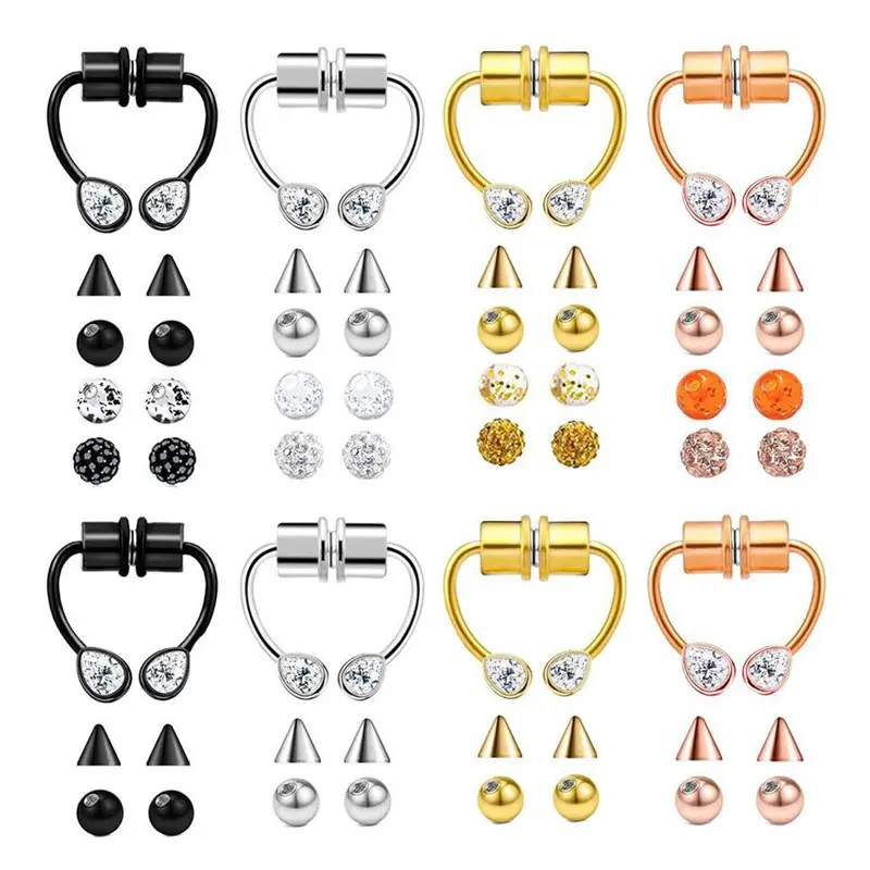 2401 Piercing magnetic false nose ring Free perforation magnet stone horseshoe Artificial stainless steel band jewelry