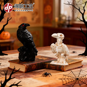 Mini décorations d'Halloween en résine, corbeau et crâne, pour usage intérieur, modèles de crâne de corbeau rose, accessoires de fête - Product Image 5