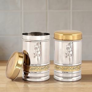 Recipientes para Especias de Acero Inoxidable de 1-3L, Recipiente Redondo Hermético de Metal con Diseño Floral Grabado, Estilo Clásico - Product Image 2