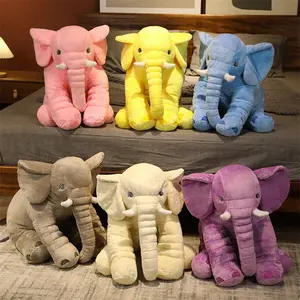 Venta al por mayor de fábrica, elefante suave de varios colores, animales de peluche, muñeco durmiente, juguetes para niños, almohada de elefante de peluche