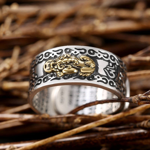 SC vendita calda 9mm Feng Shui Mantra anelli regolabili S990 Sterling Silver ricchezza cambia fortuna amuleto Pixiu anello per uomo donna - Product Image 5