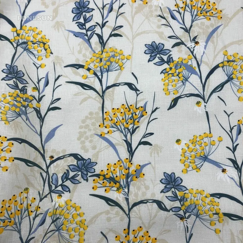 Custom Digital Printed Floral Linen Fabric