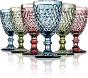 Verres à vin vintage, verres à pied colorés avec cristal de diamant en relief, verres à boire pour mariage, fête, banquet - Product Image 2