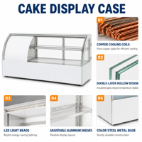 Réfrigérateur de présentation de gâteaux et desserts de haute qualité pour usage commercial, avec refroidissement par air, étagères réglables et contrôle numérique