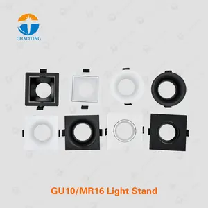 New Design PVC Plastic Down Spot Light Shell Fixture Recessed Ceiling Square Round ABS Downlight Housing Mr16 Gu10 Led Lamp