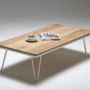 Modern <b>Wood</b> Coffee <b>Table</b> With Metal Legs Minimalist Design Living Room Furniture Easy To Clean - Product Image 1