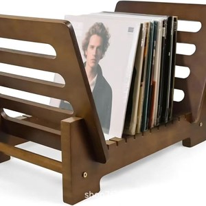 Étagère à disques vinyles en bois massif pour bureau, support de rangement pour CD et magazines, organisation du salon - Product Image 4