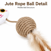 Jouet en plumes pour chat avec boule en corde de jute 30x6cm, jouet à griffer en peluche en forme de tête de chat, fournisseur en gros