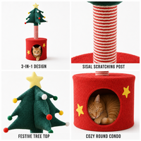 Tour à gratter pour chat à motif de Noël, directement de l'usine, avec cachette en peluche, poteau en sisal et 2 niveaux en carton, commande en gros pour la distribution