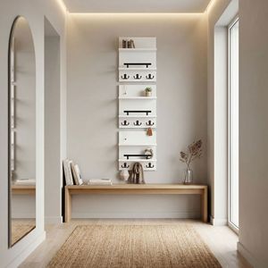 Wall Mounted Key Rack Storage Organizer <b>With</b> <b>Hooks</b> And <b>Shelves</b> For Entryway Home Use Rectangle Shape 2 Layer Design - Product Image 1