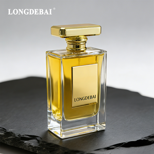 Flacon de parfum <span class=keywords><strong>en</strong></span> verre de haute qualité 30ml 50ml 80ml 100ml, flacon de parfum carré plat <span class=keywords><strong>en</strong></span> verre transparent avec bouchon doré - Product Image 6