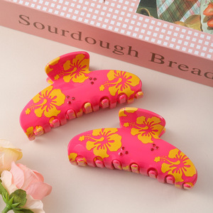 Wholesale <b>Sweet</b> <b>Flower</b> Printing Acrylic Claw Clip Elegant Large Unisex Hair Clip Colorful Classic Daily Use - Product Image 2