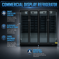 Réfrigérateur Vitrine Commercial Noir Luxe Grande Capacité 4 Portes sur Pied pour Bar Rétro