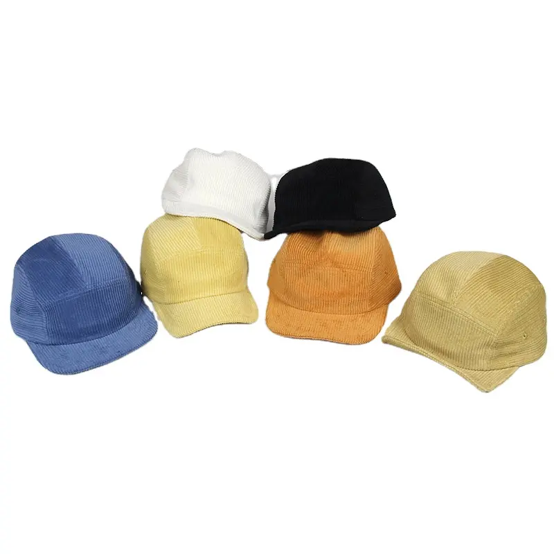 Topi Lima potong Corduroy warna solid pinggiran pendek dapat berbentuk lembut tepi datar tren mode topi berkemah serbaguna