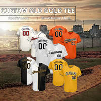 Maillot de baseball authentique personnalisé pour équipe, design fendu, or, noir-blanc, orange, rouge-marine, en tissu Spandex imprimé