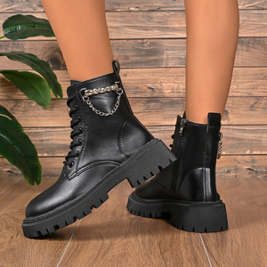 Nuevas <span class=keywords><strong>Botas</strong></span> de Invierno Negras Impermeables y Transpirables con Parte Superior de PU, Suela Gruesa, Cierre Lateral con Cremallera y Estilo con Cordones - Product Image 6